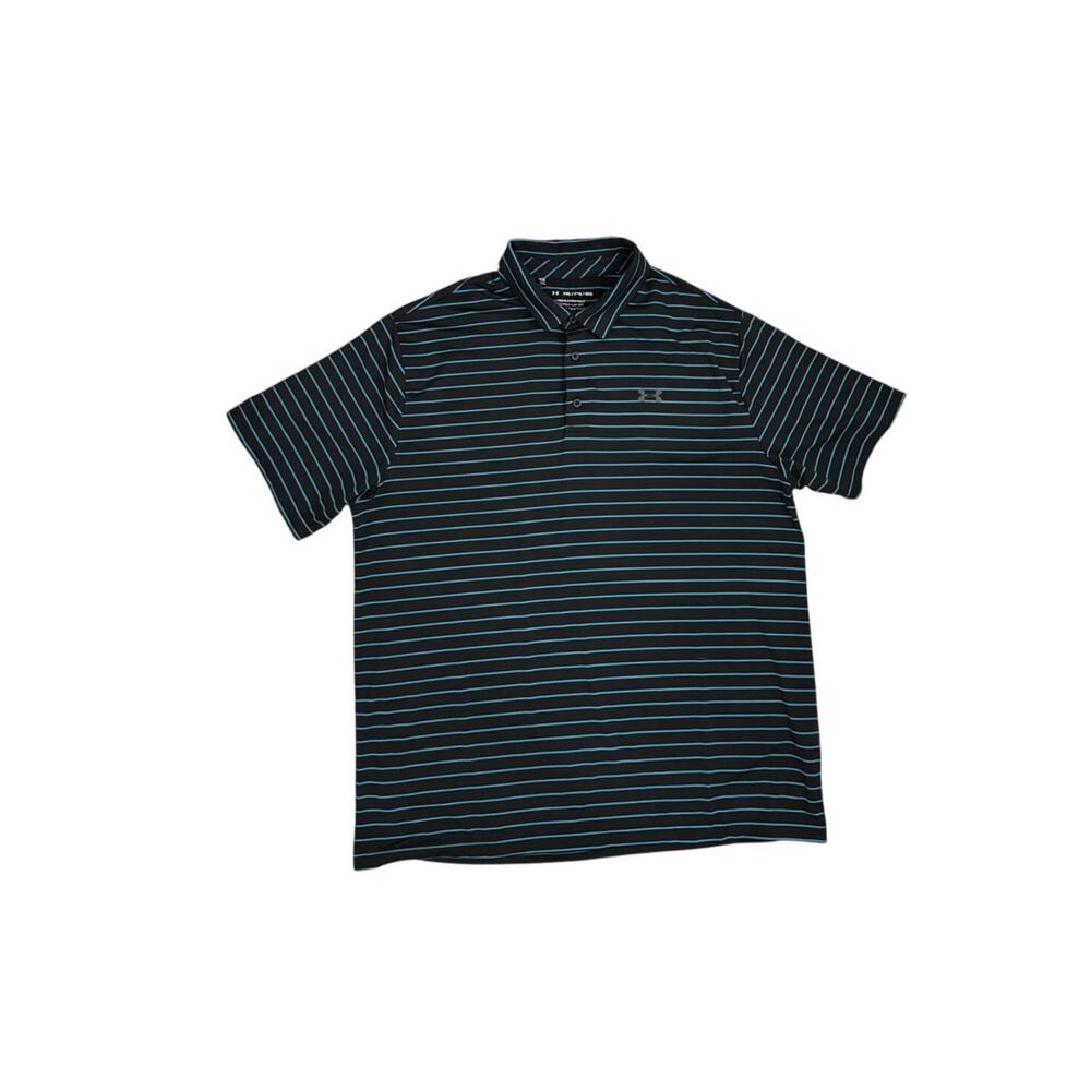 Under Armour Playoff Polo Dri-Fit Golf Athletic Black Blue Stripe Size Men's XXL